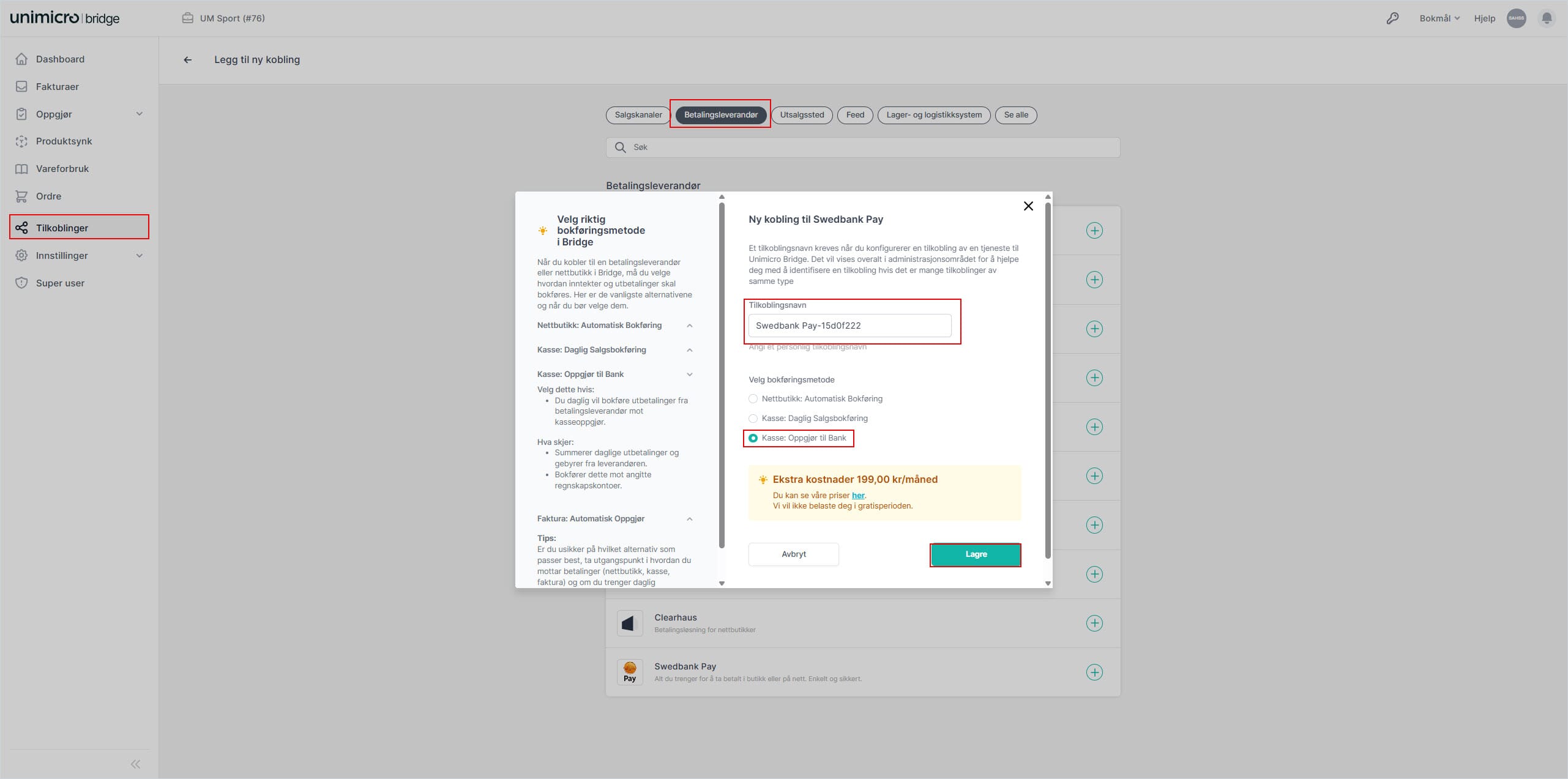 cs.unimicro bridge. kom i gang med kasse Oppgj&oslash;r til bank. 1.jpg