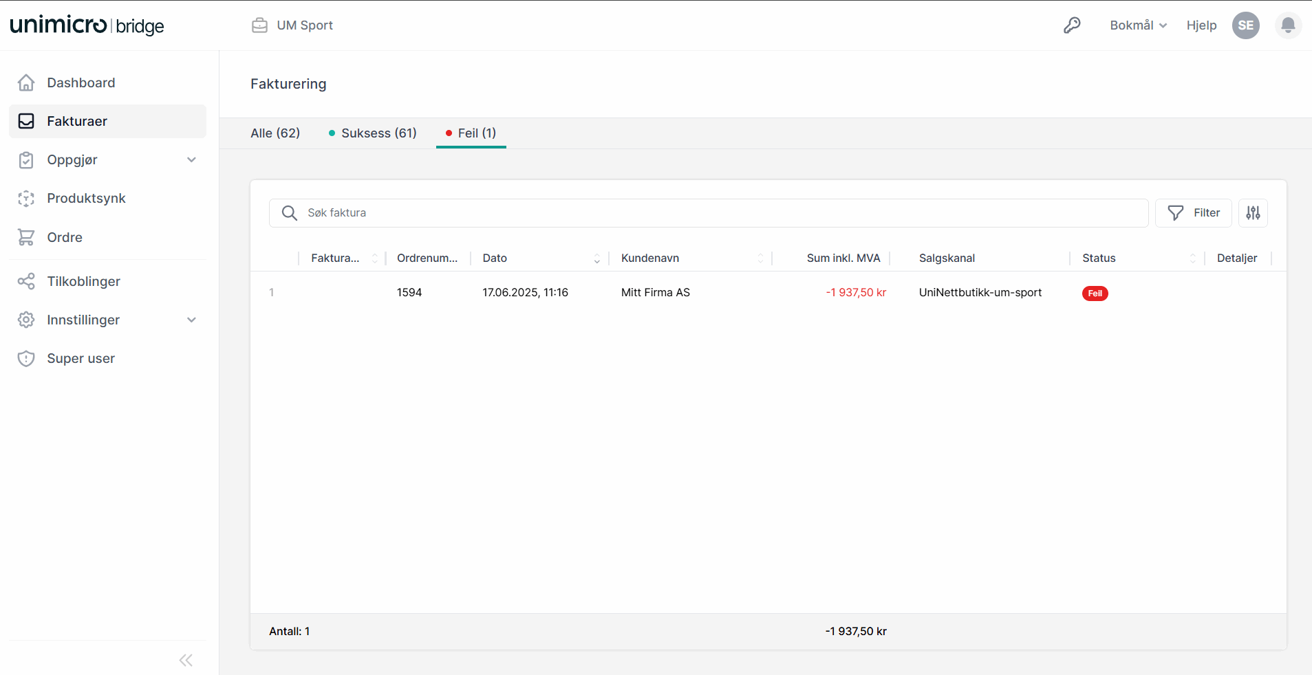 Applikasjon - Fakturaer: Generell forklaring av listen 4