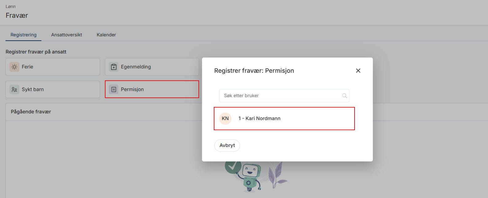 Registrering av frav&aelig;r Permisjon 1.jpg