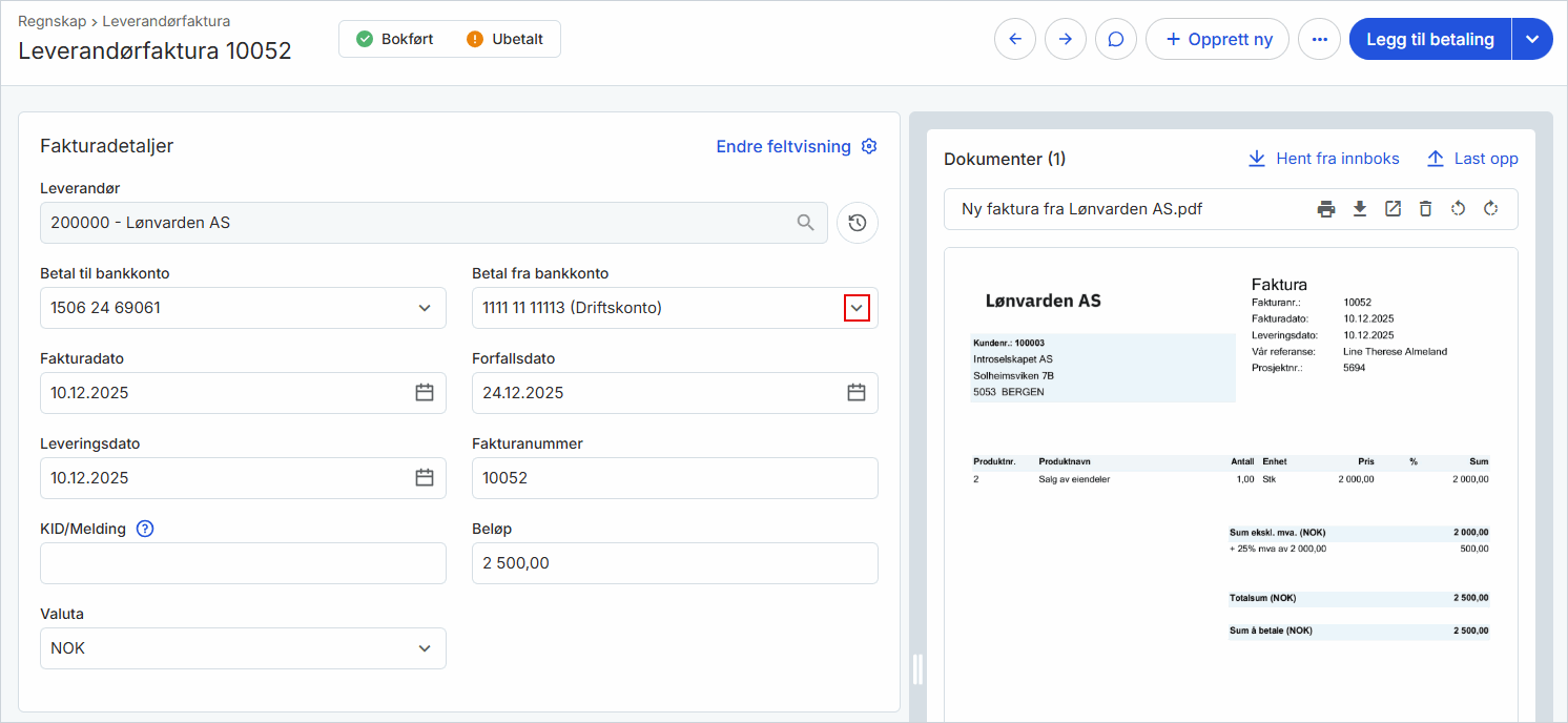 Endre kontonummer på leverandørfaktura 1.png Endre kontonummer på leverandørfaktura 1.png