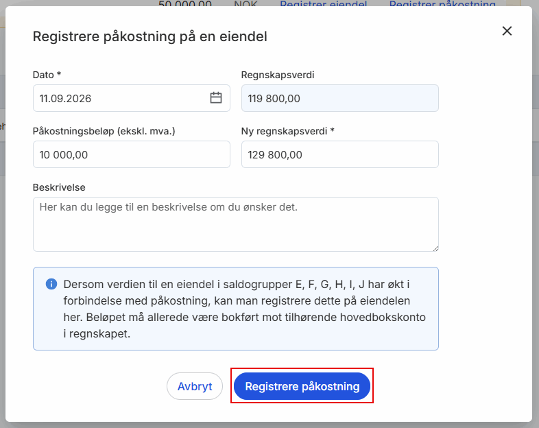 Registrere påkostninger på eiendeler 2.png Registrere påkostninger på eiendeler 2.png
